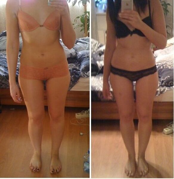 A girl before and after losing weight on a Japanese diet in 14 days